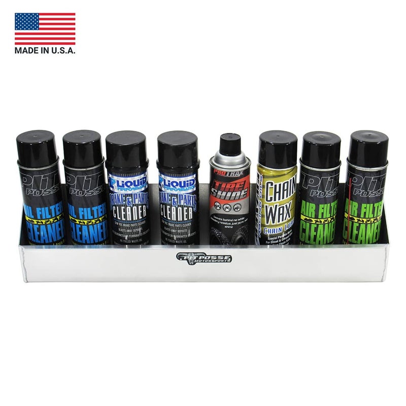 Pit Posse 567 Aerosol Shelf 8 Mount Spray Can Holder Trailer Garage Cabinet Organizer - Made in USA - Holds 8 Aerosol Cans - Shop Enclosed Race Trailer Accessory Aluminum Multi Use Storage (Silver) - Image 2